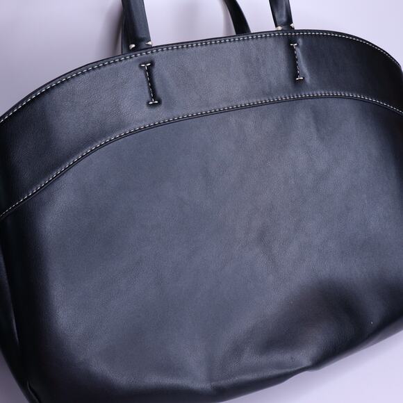 ZARA Faux Leather Shopper’s Bag Black Top Handle Canvas Insert Shoulder Bag - Picture 5 of 8